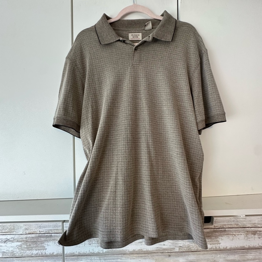 🤎 Hudson River Heritage Classics Polo Shirt M Brown Textured Knit